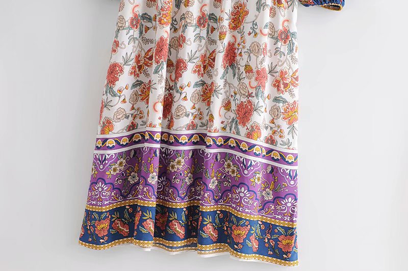 rayon print tassel bohemian long sleeve dress NSAM36918