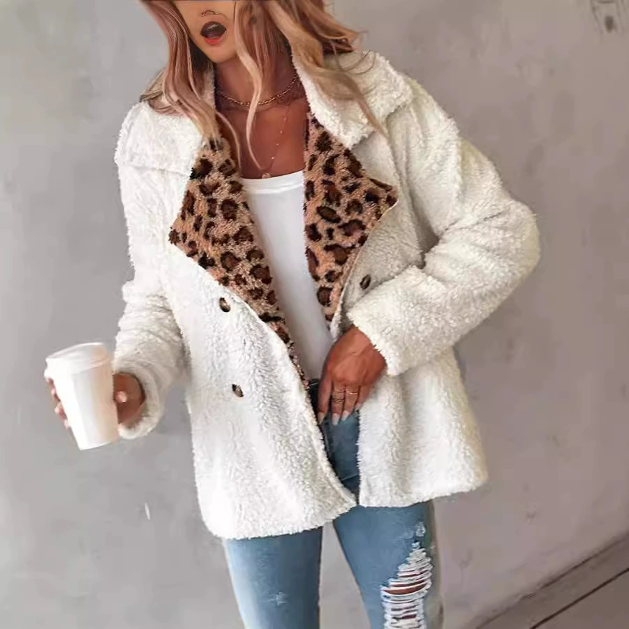 2022 новый европейский и американский женский леопардовый узор с плюшевым пальто с длинными рукавами свободная трансграничная мода
