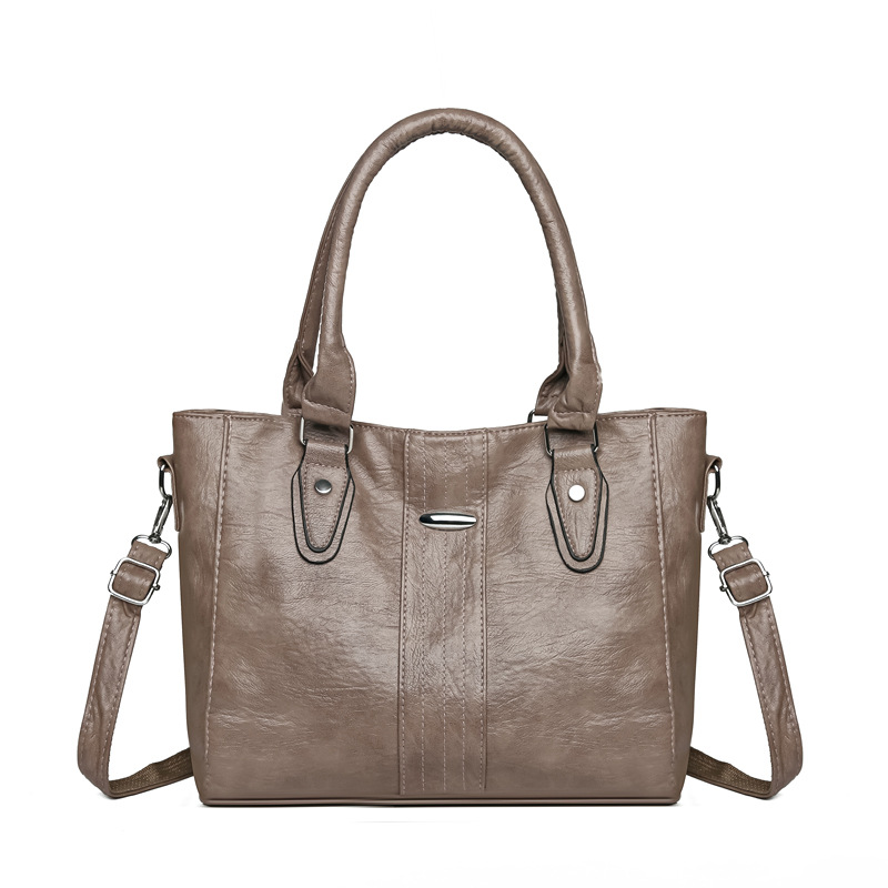 One‑shoulder polyurethane handbag, capacious handheld tote with detachable strap