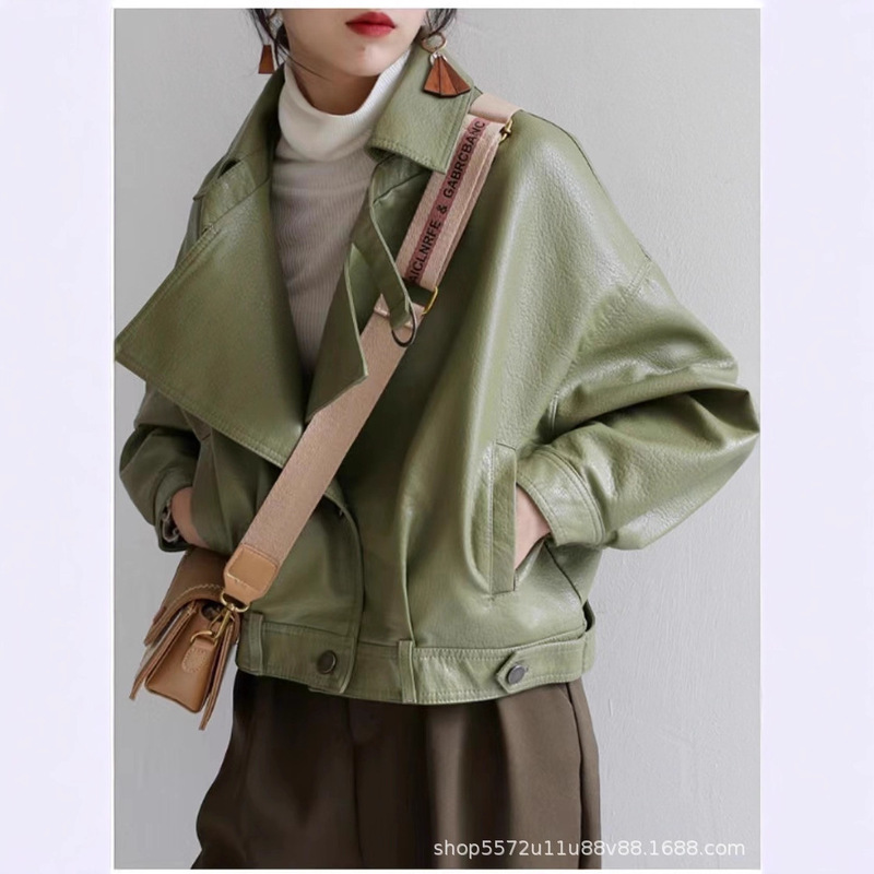 Bf Small Leather Jacket 2025 Motorcycle Style Women's Spring and Autumn New Korean Version Loose Leather Jacket Pu Leather Retro High-Waisted Slim Short Coat