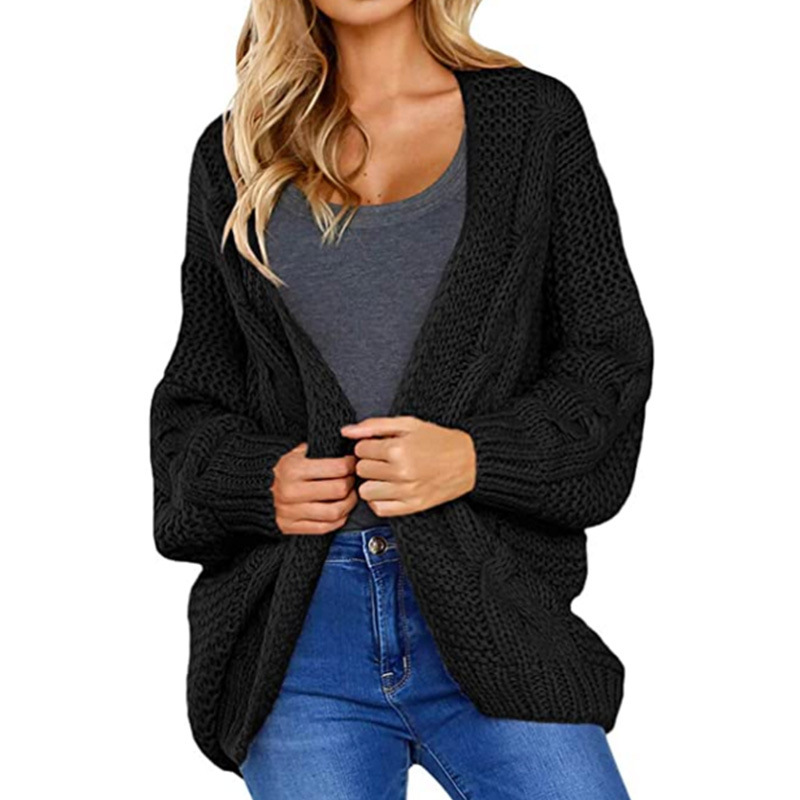 Directo de fábrica transfronteriza Europea y Americana Comercio Exterior Nueva aguja gruesa giro perezoso punto cardigan color sólido abrigo suelto para las mujeres image 14