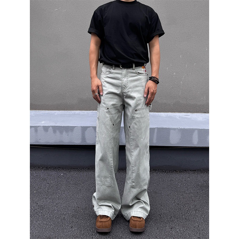 American Retro Patchwork Logging Work Pants For Men And Women Straight Leg, Slimming, Casual, Versatile, Trendy_voghion.com
