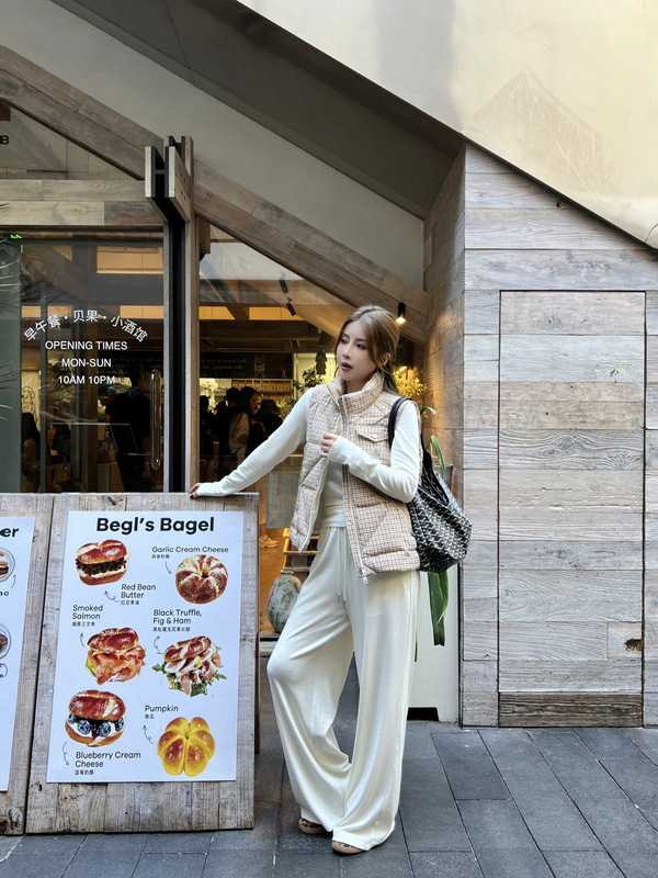 2025年南油秋冬Mon*新款90白鹅绒外套千鸟格立领蒙口羽绒服马甲女|undefined