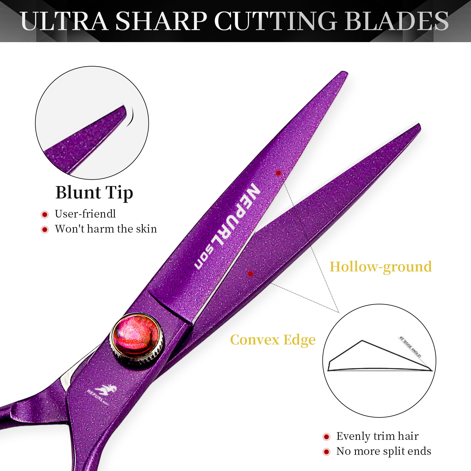 Forbici dentali piatte Napson da 6 pollici con manico girevole a 360 gradi, colore viola._voghion.com