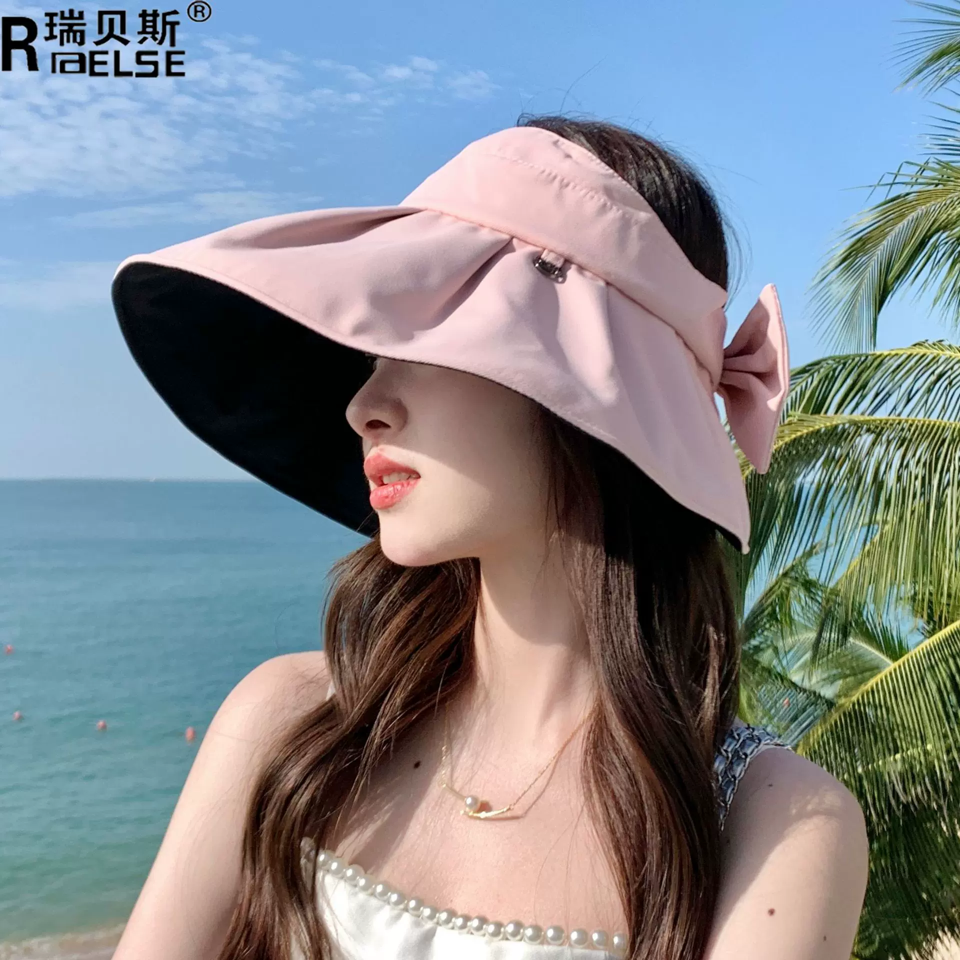 太阳帽女夏季骑车防晒帽风吹不翻硬帽檐防紫外线黑胶空顶遮阳帽子