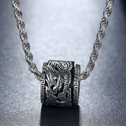 Retro Cloud Turned Sport Pendant, Chinese Dragon Pattern Necklace, Silver Decorative Accessories for Couples, Men's Gift for Women on Valentine's Day