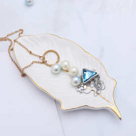 北欧陶瓷描金羽毛盘甜品盘金边水果盘干果盘收纳盘饰品收纳戒指盘