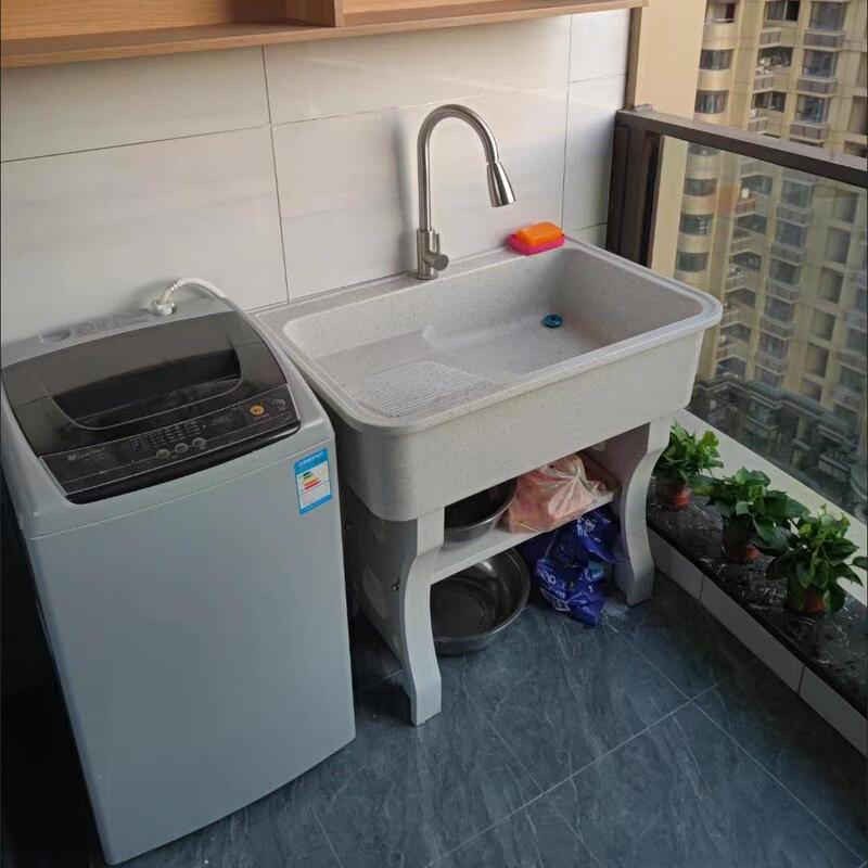 Quartz Stone Laundry Sink with Washboard Balcony Laundry Basin Household Integrated Sink Marble Laundry Sink Mop Sink