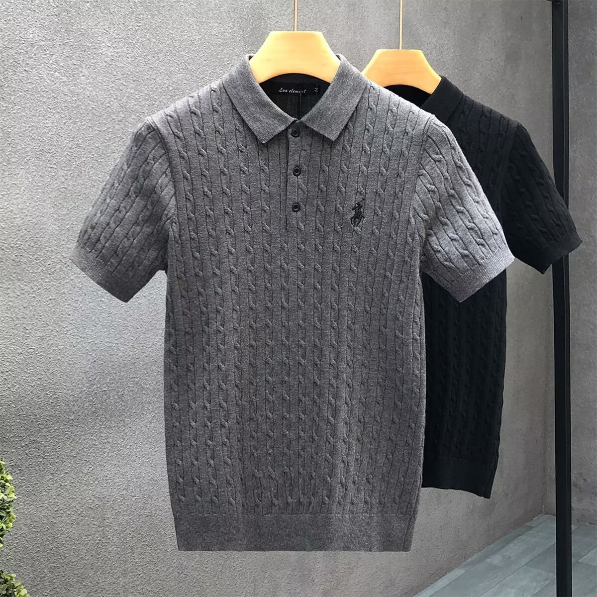 Men's Polo Knit Shirt Short Sleeve With Cable Stitch & Equestrian Embroidery - Old Money Style Summer Casual Shirt_voghion.com