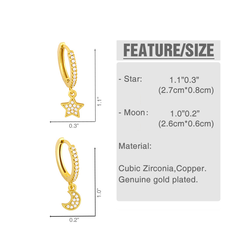 Mode Stern Mond Kupfer Eingelegte Zirkon Ohrringe Großhandel display picture 2