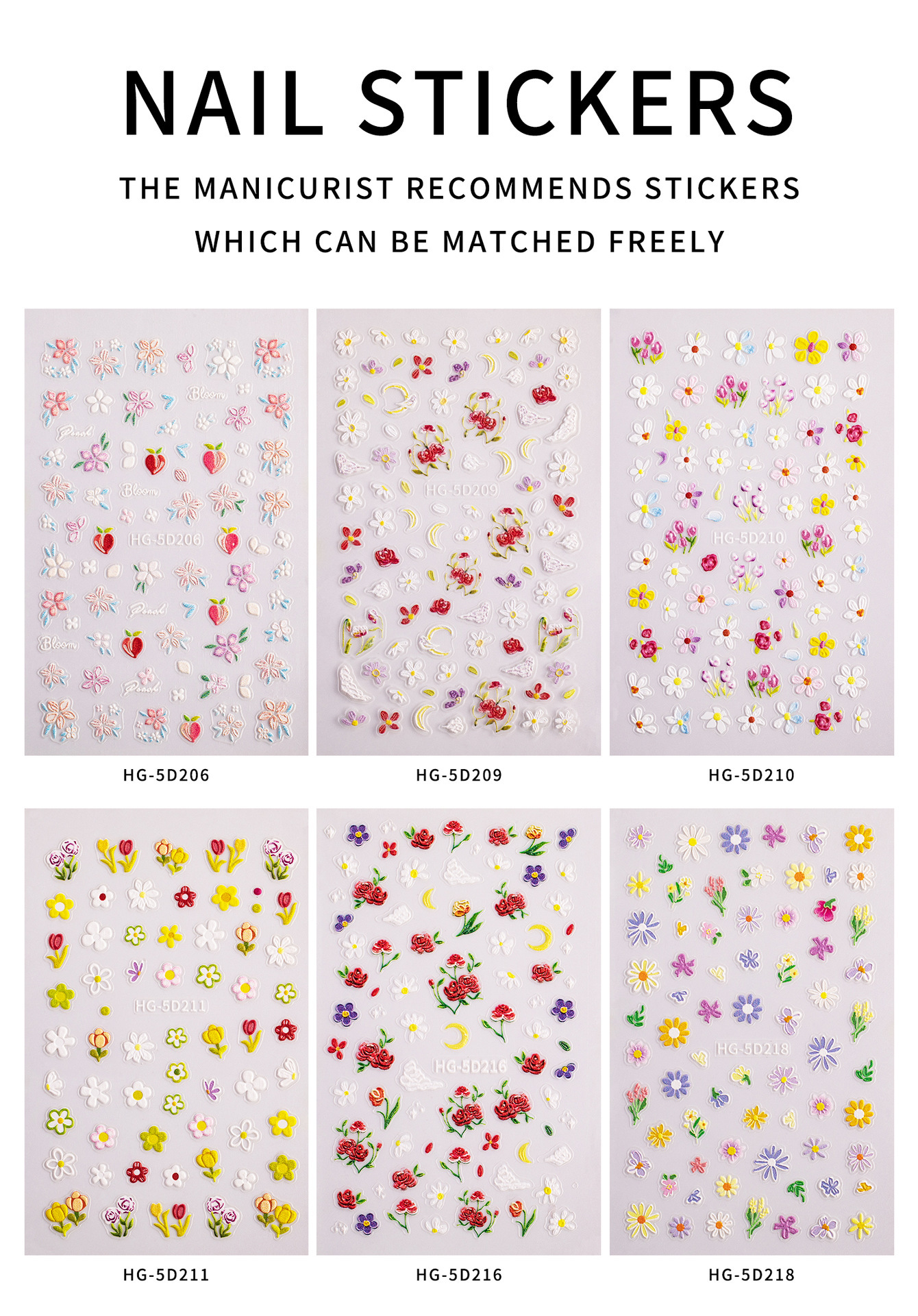 10g Weight Nail Decals  Classification of Nail Art Accessories Nail Patches Nail Supplies PET, tpu Material Flower Pattern Cute, Sweet Style Cute Sweet Flower PET Tpu Nail Patches 1