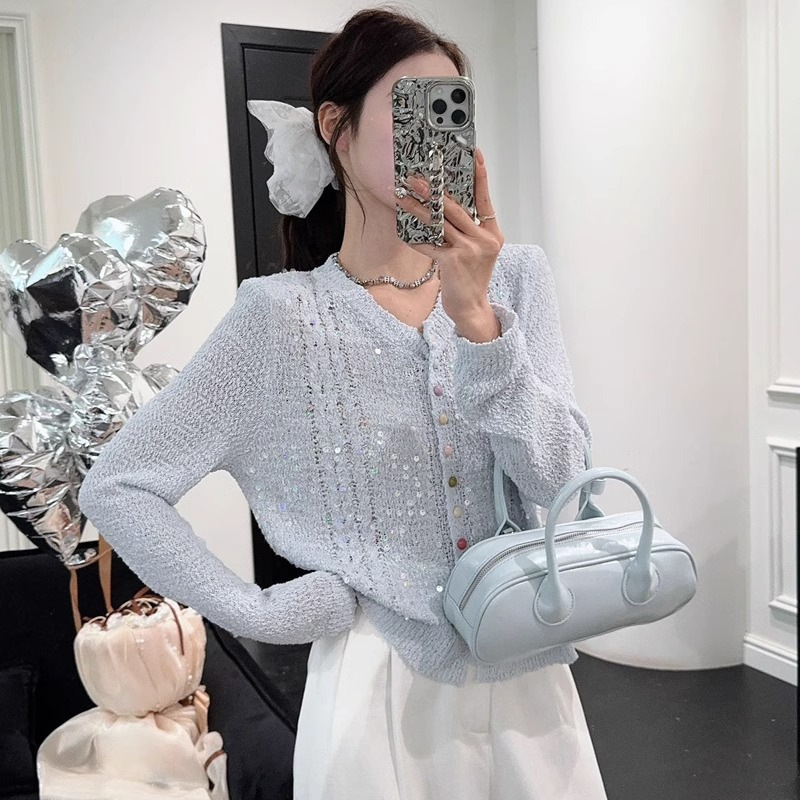 Summer elegant cute long-sleeve with a round collar