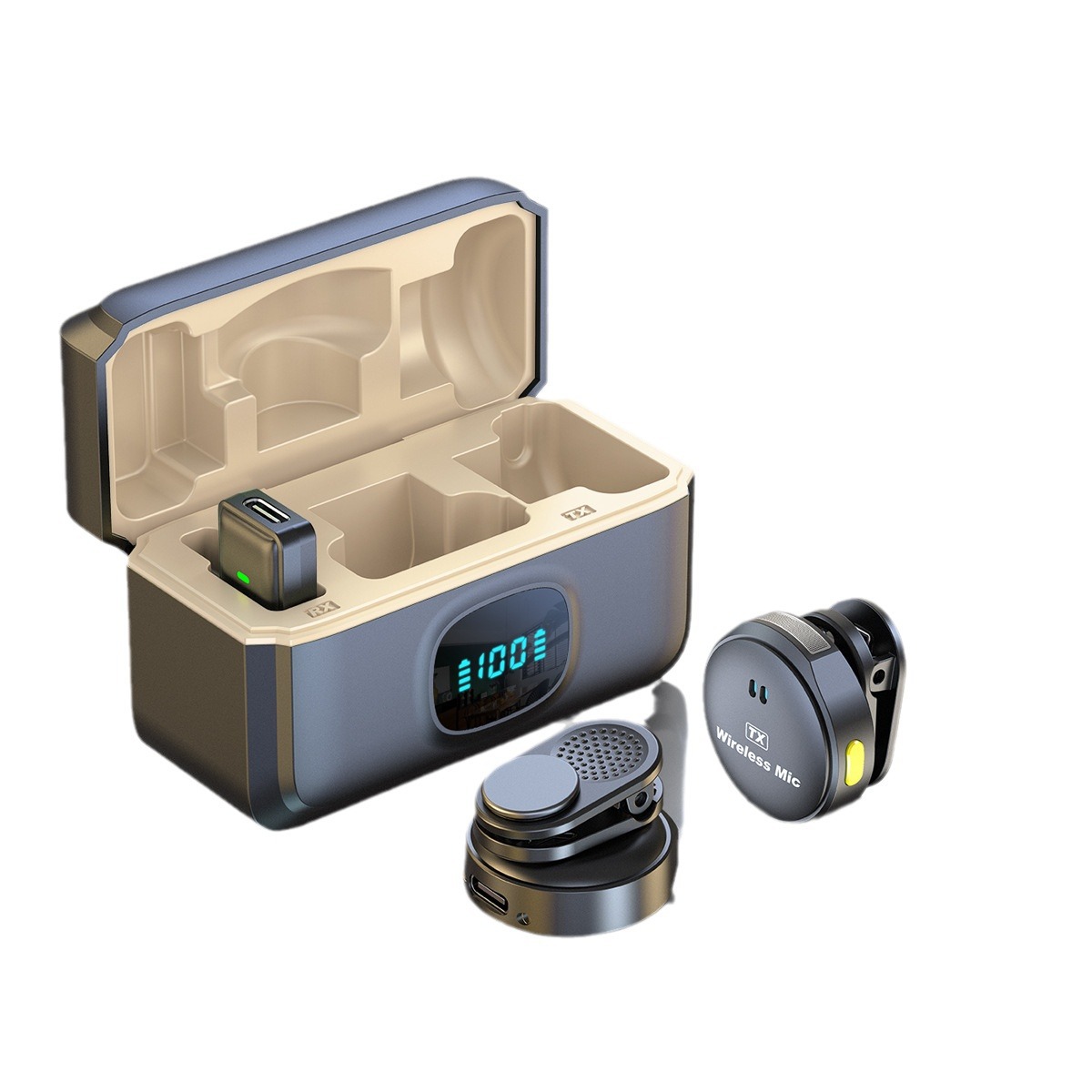 Un micrófono de collar inalámbrico de dos pulsadas, micrófono de transmisión en vivo, micrófono inteligente de reducción de ruido, micrófono pequeño de radio de larga distancia