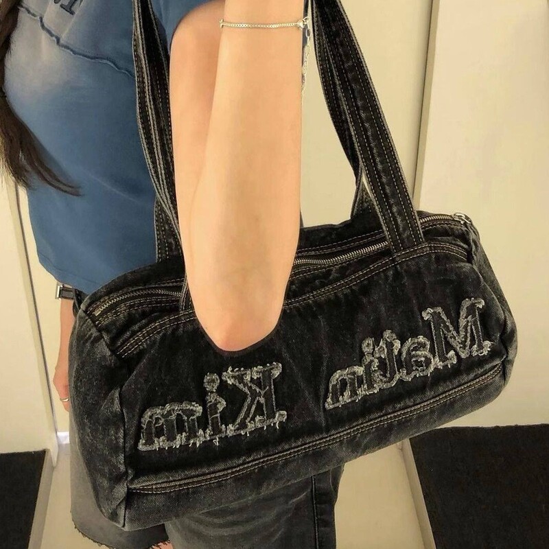 Korean Designer Brand Matinkim Handbag Denim Washed Travel Bag Embroidered Logo Shoulder Bag for Women Korean Designer Brand Matinkim Handbag Denim Washed Travel Bag Embroidered Logo Shoulder Bag for Women