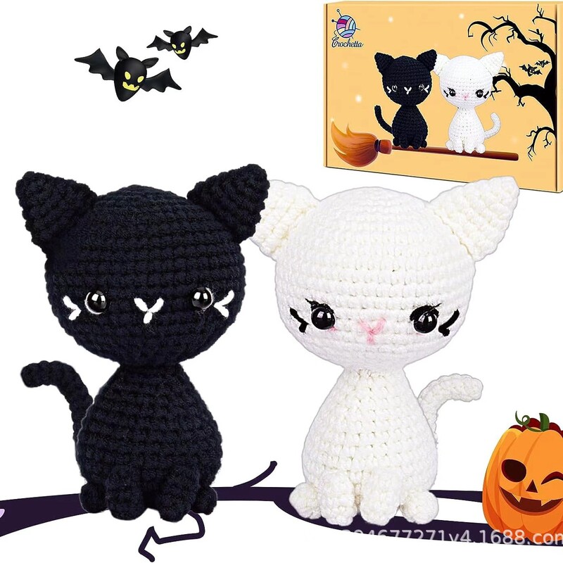 Amazon diy plush wool doll hook knitting thread black and white cat cartoon hand knitting yarn