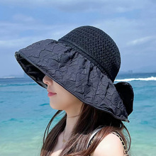 夏季防紫外線黑膠遮陽防曬帽泡泡蝴蝶結休閑百搭戶外透氣遮陽帽
