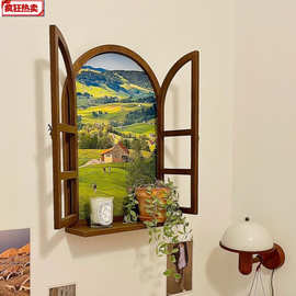 可开票！墙面假窗户布景道具黑板挂壁置物架仿真窗框店面留言板