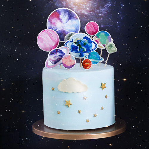 Space Planet Cake Topper Birthday Cake Decoration Space Ship Cake Insert Dessert Table Decoration