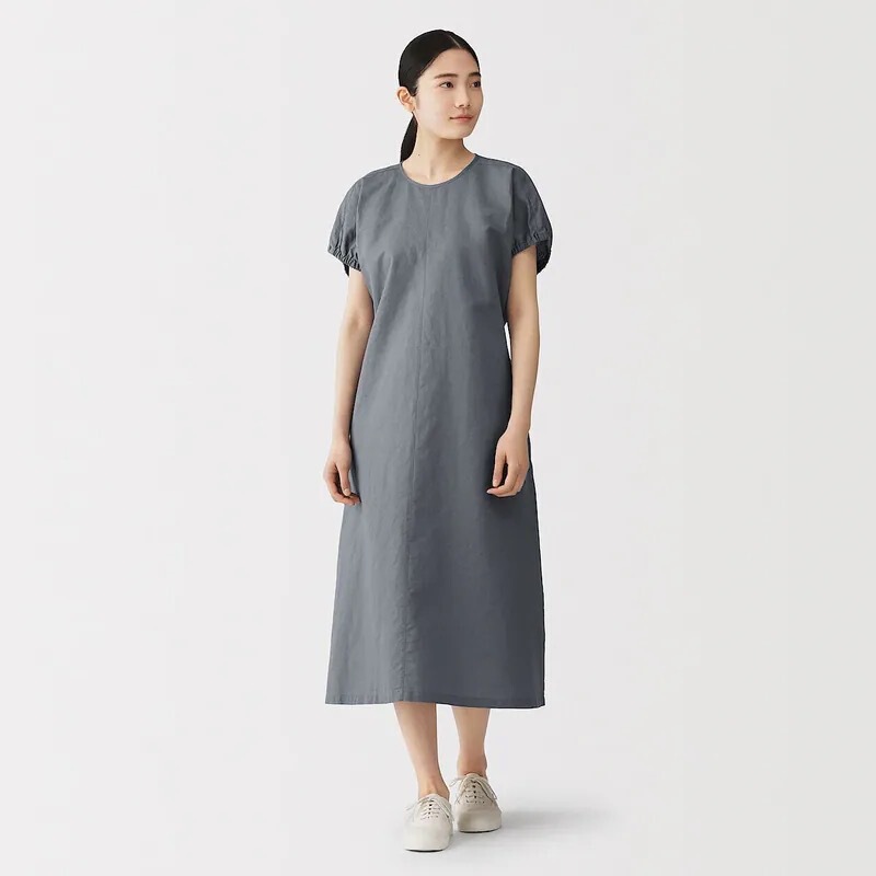 26 New Japanese-Style Linen Cotton Short-Sleeve Long Dress Summer Cool Artistic Loose Slimming Straight Dress