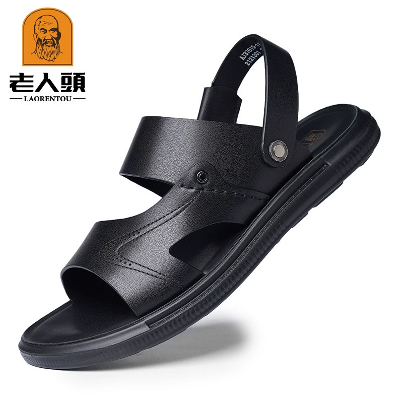 Мужская обувь для пожилых людей Летние кожаные сандалии из натуральной кожи двойного назначения носить повседневные папы пляжные тапочки 37615