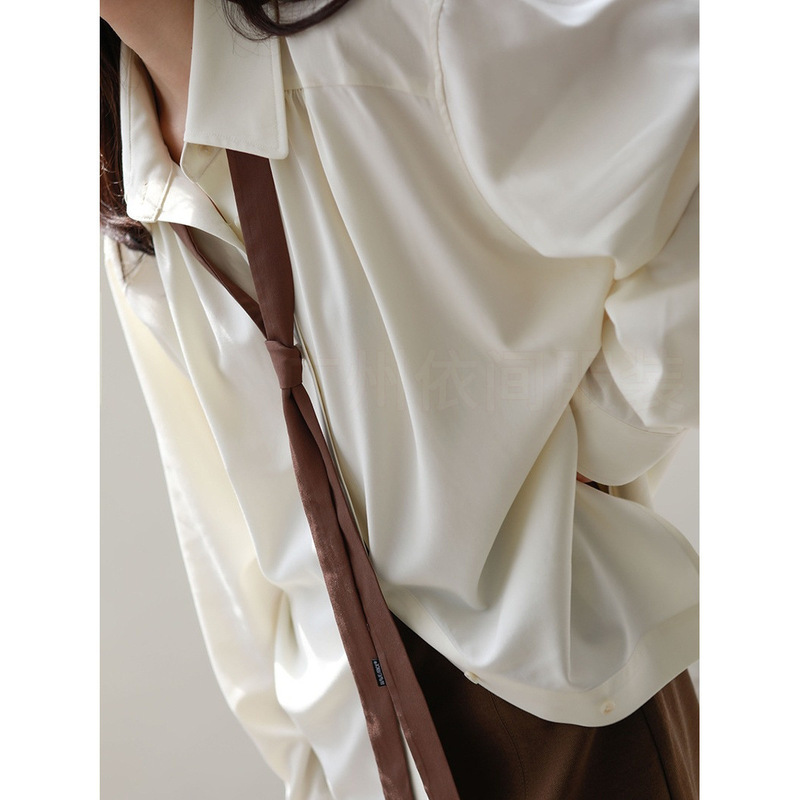 Spring Outfit: White Shirt with Unique Design, Lazy Tie, Loose and Simple Inner Shirt for Women