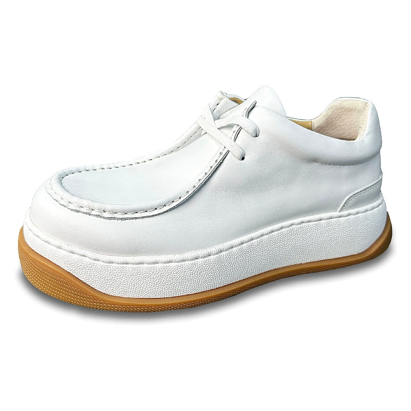 2024 новый модный дизайн чувствует первый слой воловьей кожи круглая голова шнуровка повседневная мода кожаные спортивные маленькие белые туфли