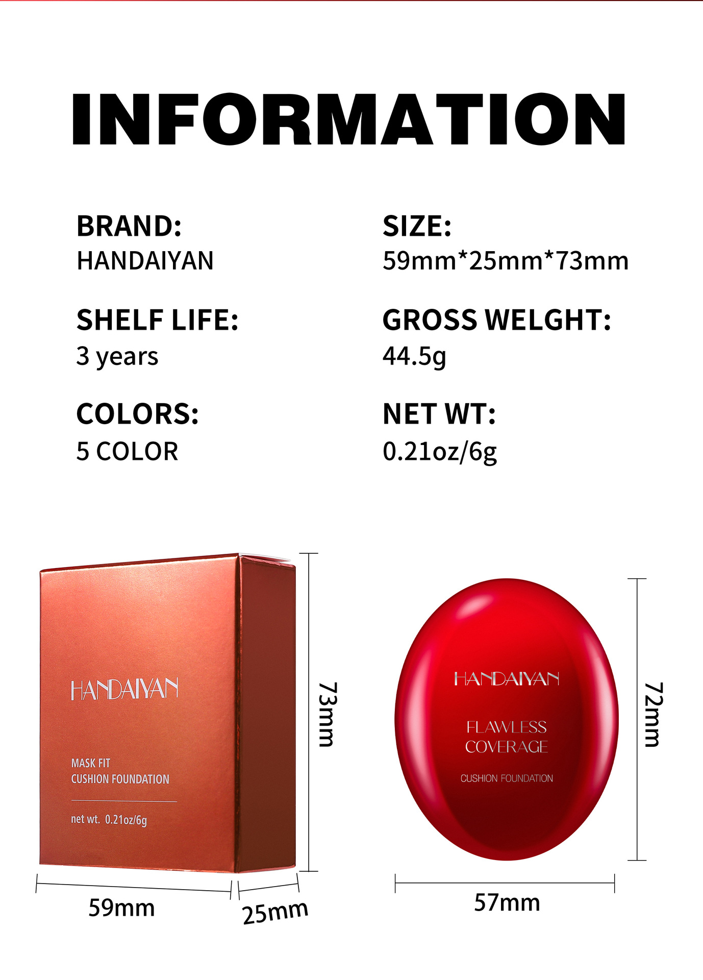 The cross-border foundation provides long-lasting concealer without smudge, and does not cause powder to stick on oily skin. The handaiyan red shell foundation does not come off details Picture