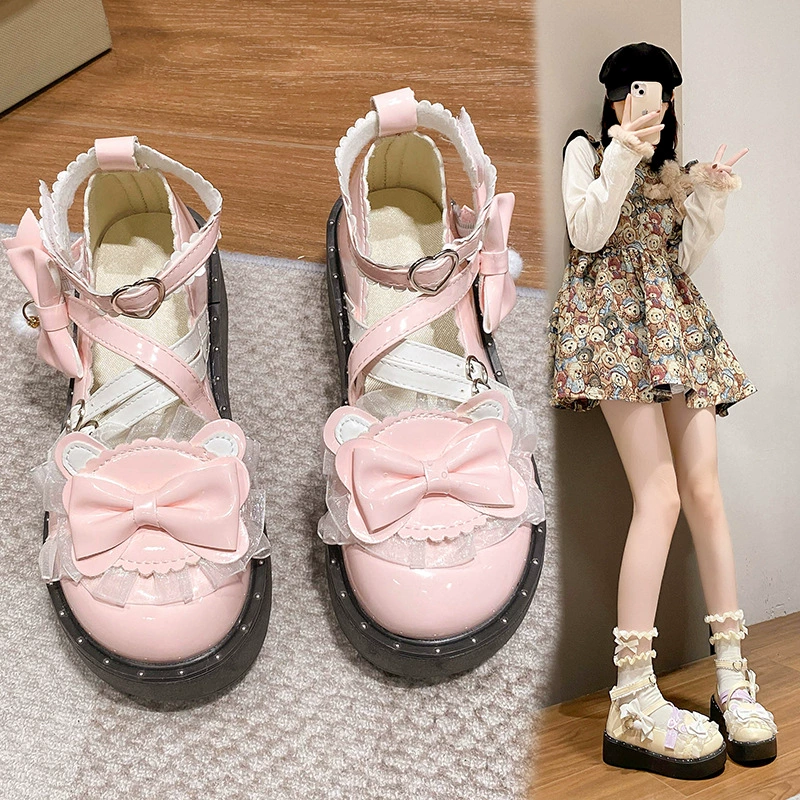 Маленькие кожаные туфли с бантом милые Мэри Джейн туфли 2025 новая девушка Лоли сладкие кружевные туфли с толстым каблуком