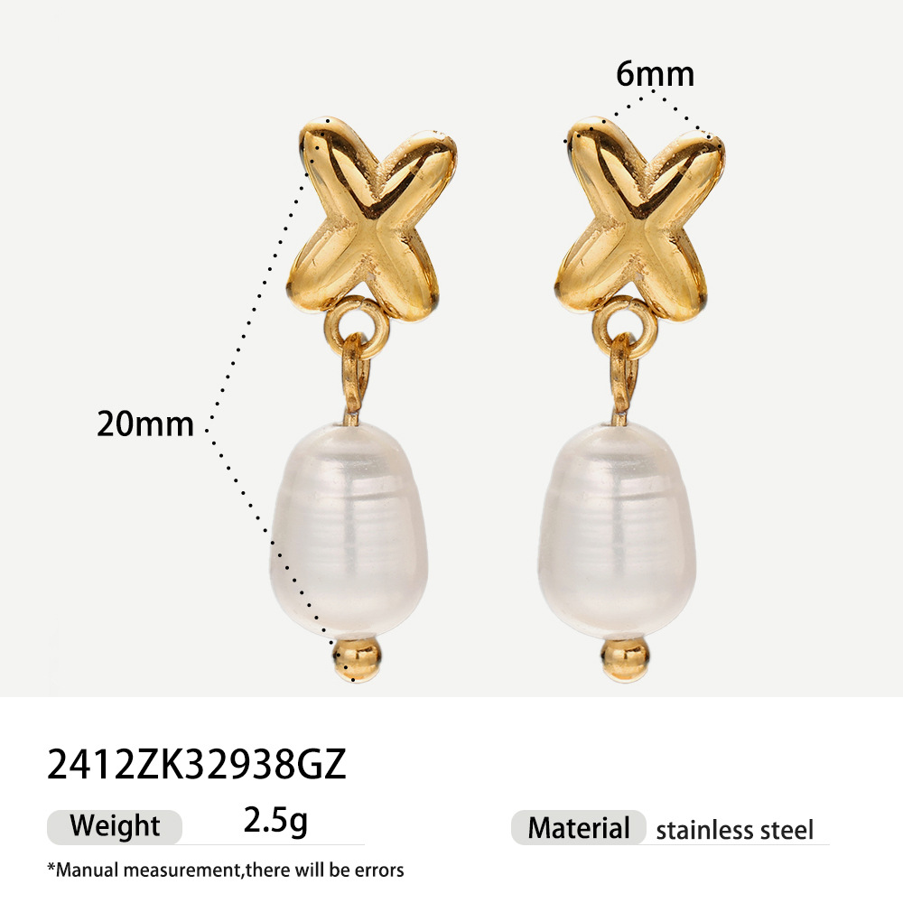 Alta europa y americana de acero inoxidable pendientes de perlas de alta calidad nicho simple joyería de acero de titanio letras pendientes de oro y plata mujeres