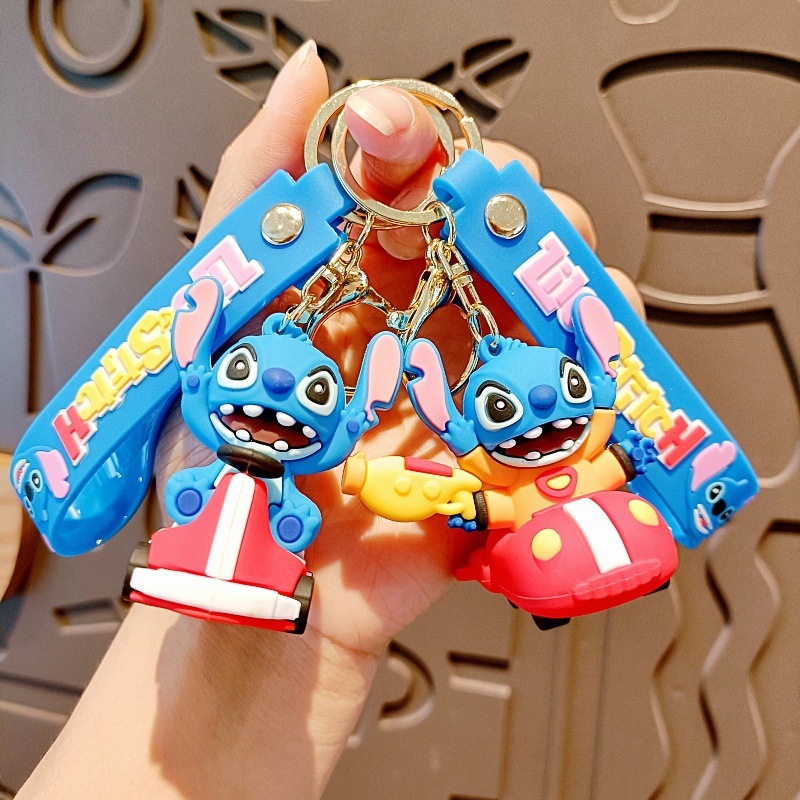 New Cross-dressing Stitch Cartoon Keychain Cute School Bag Pendant Car Key Accessories Claw Machine Small Gift