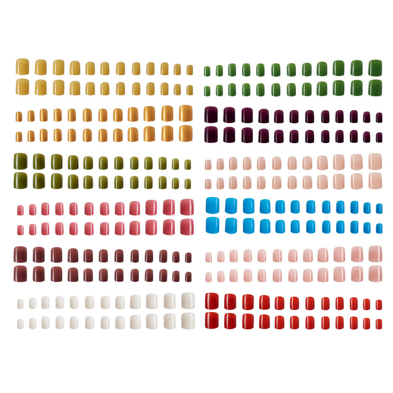 Directo de fábrica 24 rejilla de color sólido brillante desgaste superficial pieza de uñas corto color mezclado falso uñas removible Manicura en stock al por mayor