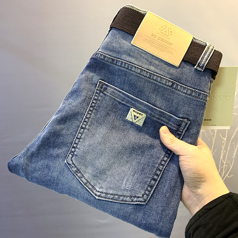 Vaqueros hombre bordados corte recto pantalón elástico primavera_voghion.com