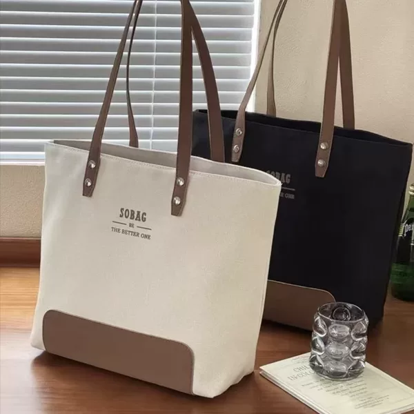 Fashionable Korean-style simple and exquisite large-capacity high-end commuter canvas casual versatile student handbag/shoulder bag