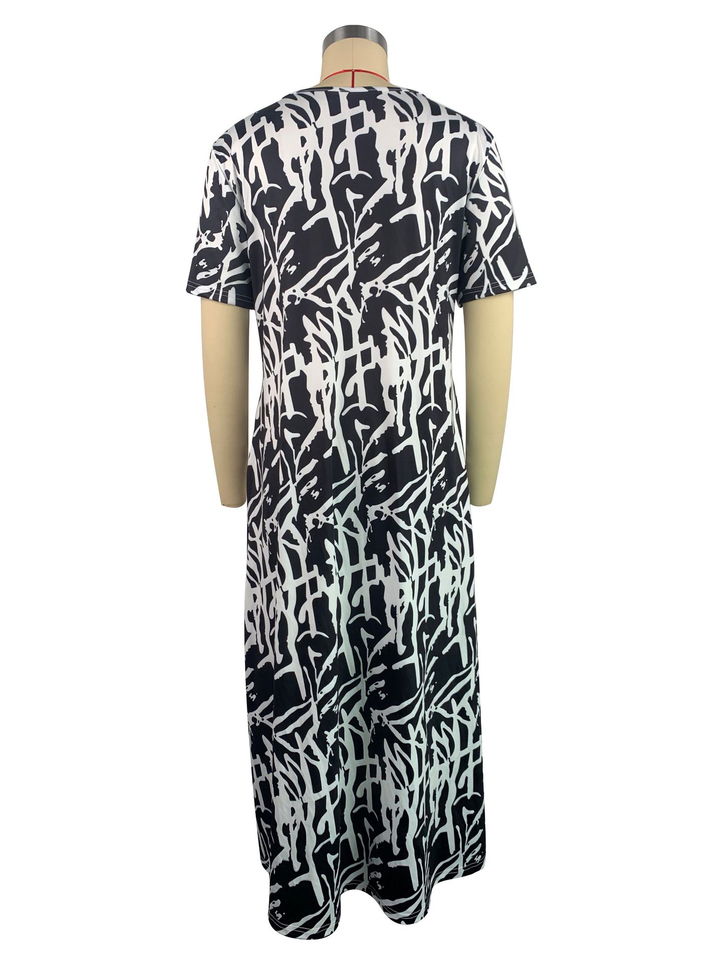 Casual Outing Abstract Printing Black White Short Sleeve Dress Comfortable Home Loose Dress