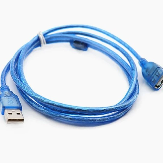 Производитель USB2.0, прозрачный синий удлинительный кабель AM-AF длиной 1,5 м с магнитным кольцом, полностью медный, двойной экранированный кабель для передачи данных с разъемами «папа-мама»