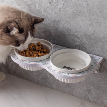 悬挂式陶瓷猫碗双碗防打翻粮碗水碗猫食盆保护颈椎免钉贴墙宠物碗