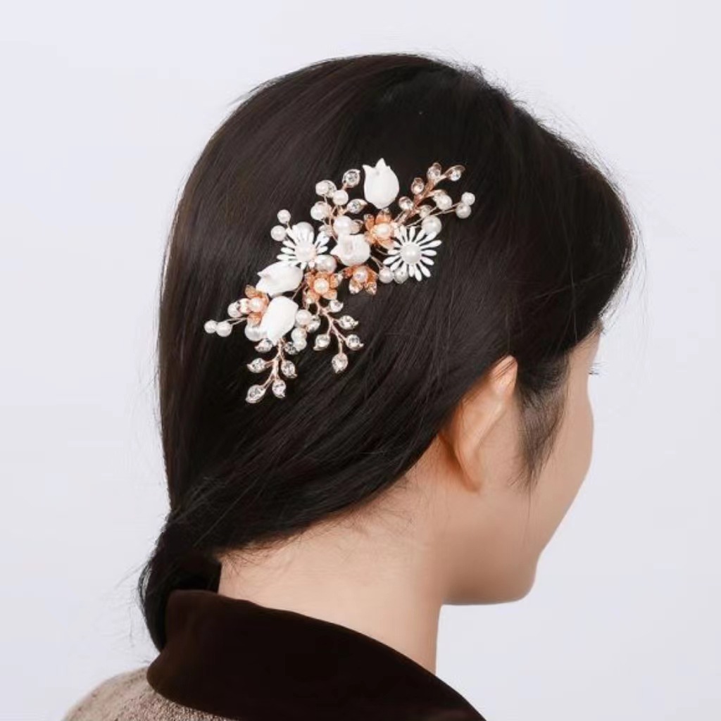 Vintage Hanfu Hair Accessories&mdash;Handmade Pearl Hair Comb, New Chinese Style Xiuhe Hairstyle Accessory, Elegant Flower Updo Comb