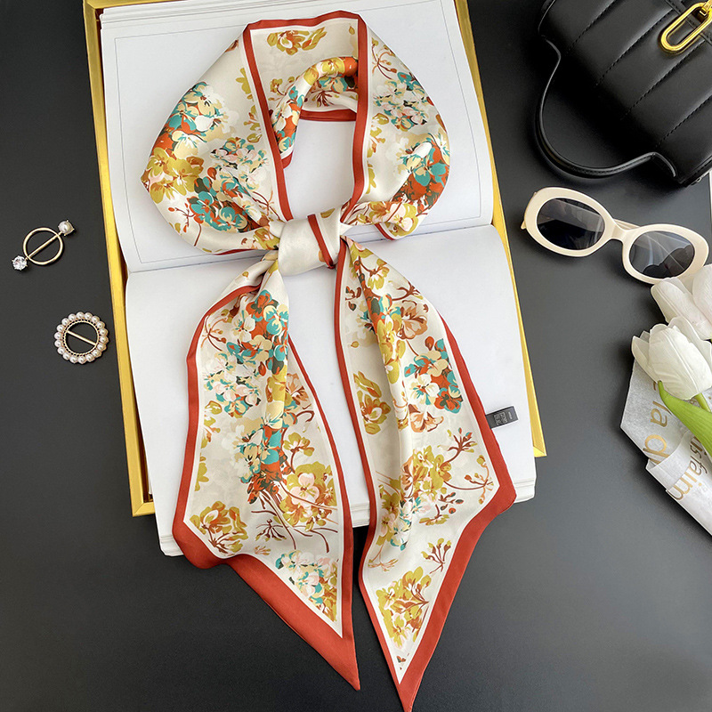 Bufanda larga pequeña para mujer primavera y verano nuevo impreso moda todo partido corbata de pelo bolsa bufanda decorativa cinta banda de pelo