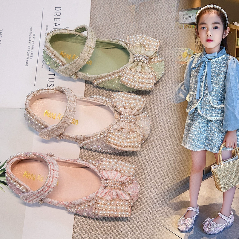 Осень 2023 Девушка Леди Бабочка Жемчуг Студенческая Девушка Принцесса Детская Обувь Кожаная Обувь Танцевальная Обувь