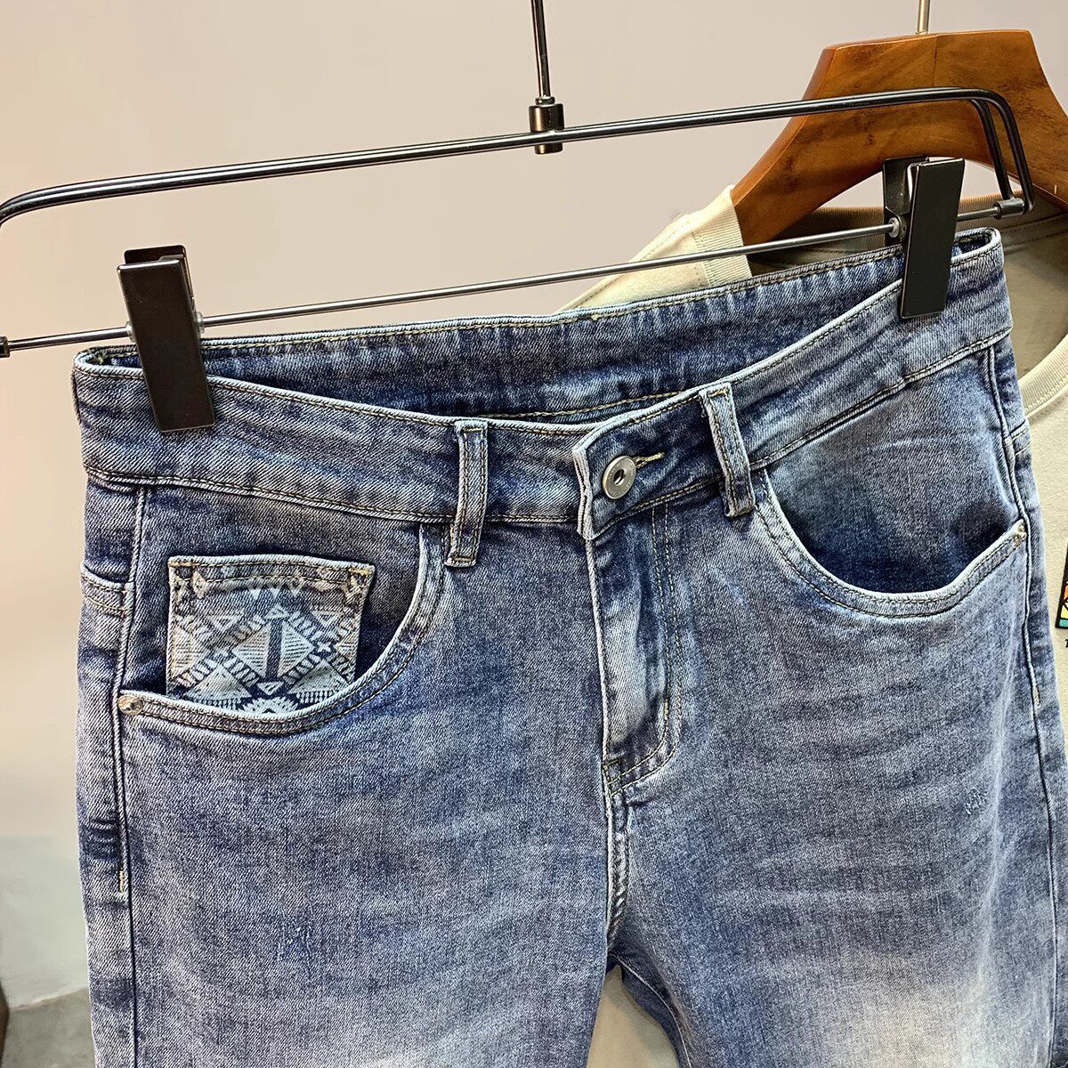 Men's Clothing Men's High End Light Luxury Printed Denim Shorts Style Slim Fit Summer Casual Pants Trendy Retro Five Point_mkmklike.com
