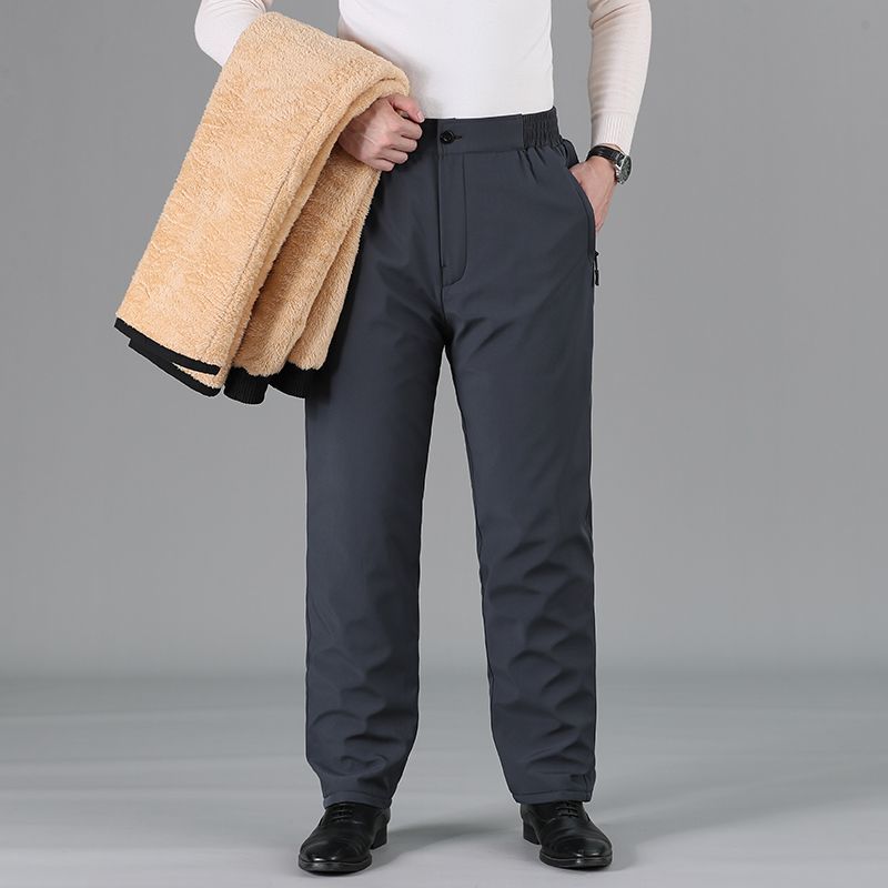 Pantalones de algodón de desgaste exterior para hombres de mediana edad y ancianos pantalones de hombre de cintura elástica gruesa con forro polar invierno 5060 papá usa pantalones rectos sueltos