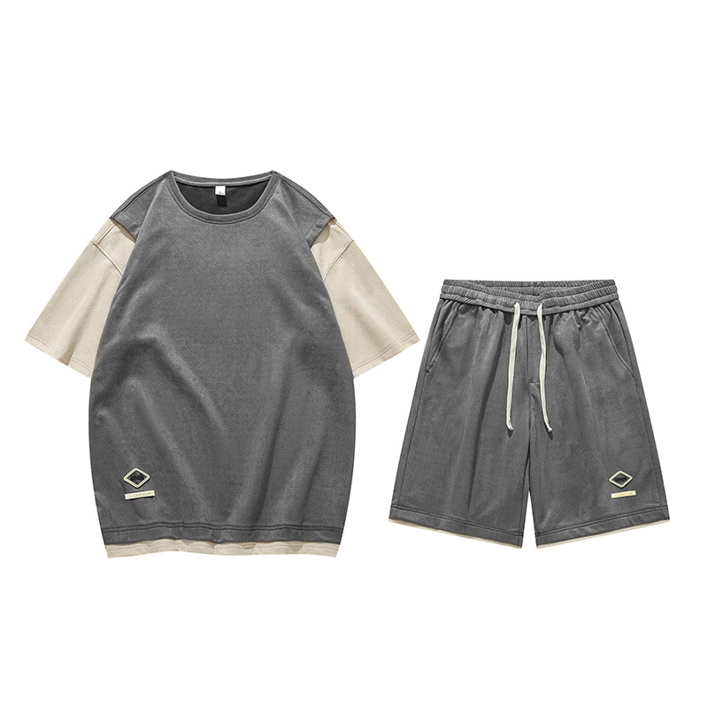 Pánské oblečení sportovní oblek letní tenký ledový smysl trendy značka pohledný módní odpovídající sada pánského oblečení s krátkým rukávem_voghion.com