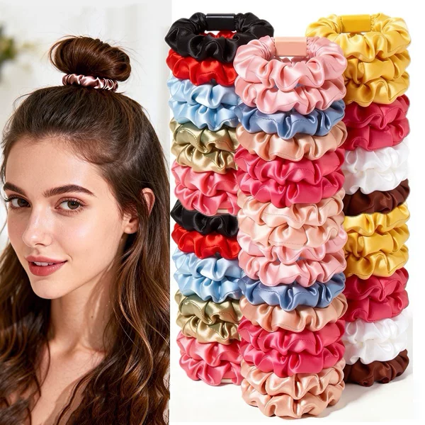 Satin scrunchie, TEMU bestseller, simple high-elasticity hair tie, available in multiple sizes, fabric hair accessory