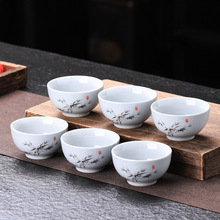 汝窑富竹功夫茶杯2025新款高端主人杯家用陶瓷待客喝茶品茗杯茶碗