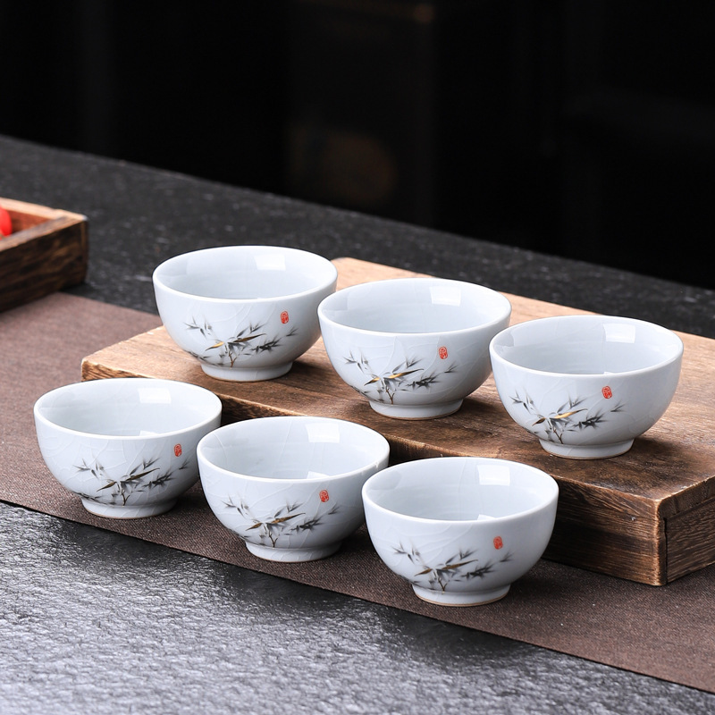 汝窑富竹功夫茶杯2025新款高端主人杯家用陶瓷待客喝茶品茗杯茶碗