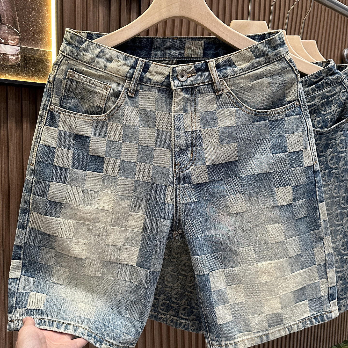 Vintage Blue Washed Denim Shorts for Men, 2026 Summer New Casual American Style Trendy Color-Blocked Mid-Length Shorts
