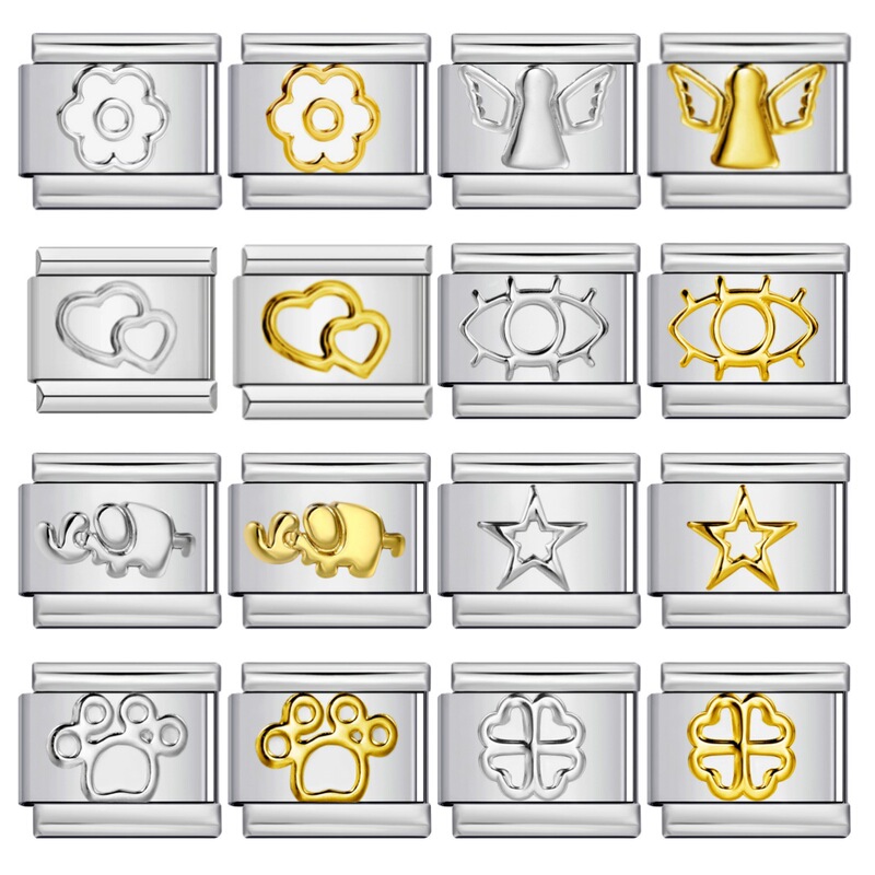 Stainless Steel Gold and Silver Color Stamped Pattern DIY Italian Module Bracelet Italian Charm Bracelet Stainless Steel Gold and Silver Color Stamped Pattern DIY Italian Module Bracelet Italian Charm Bracelet