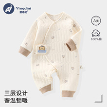 婴儿衣服纯棉加厚连体衣 春秋冬季新生儿男女宝宝夹棉保暖棉服