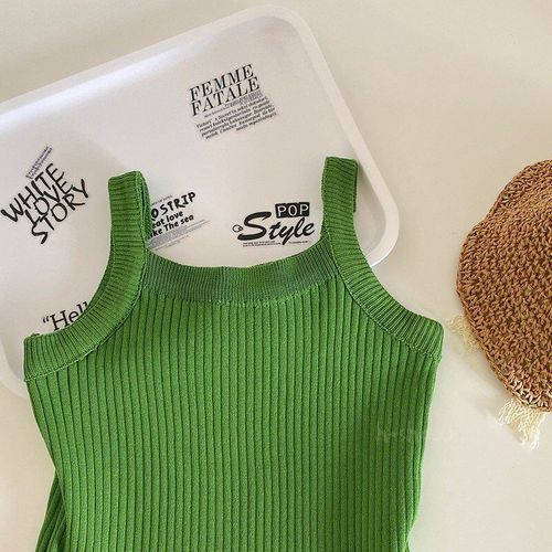 Summer Girls Dress Baby Trendy Children Personality Hip Brand Korean Version Plain Color Ice Silk Princess Tank Top Strappy Dress