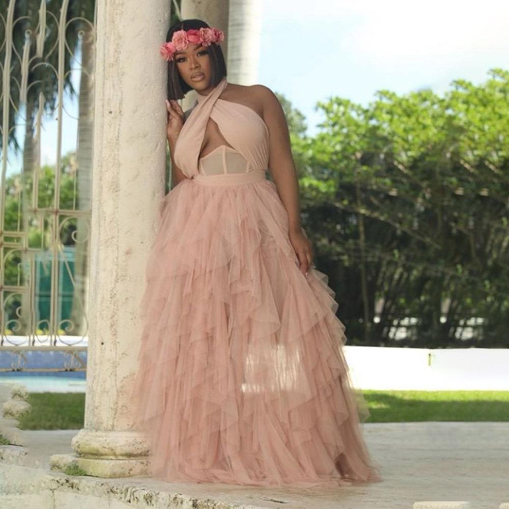 Elegant V-Neck Mesh Ball Gown Corset Lace-Up Bustier Flared Tulle Skirt for Prom Party Wedding Pink Black S-XXL_ecoleips.com